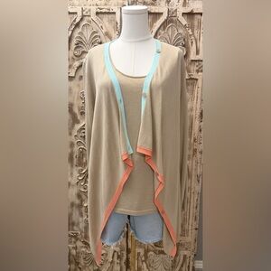 LAFAYETTE 148 Beige Cardigan twin set with Blue and Orange Trim